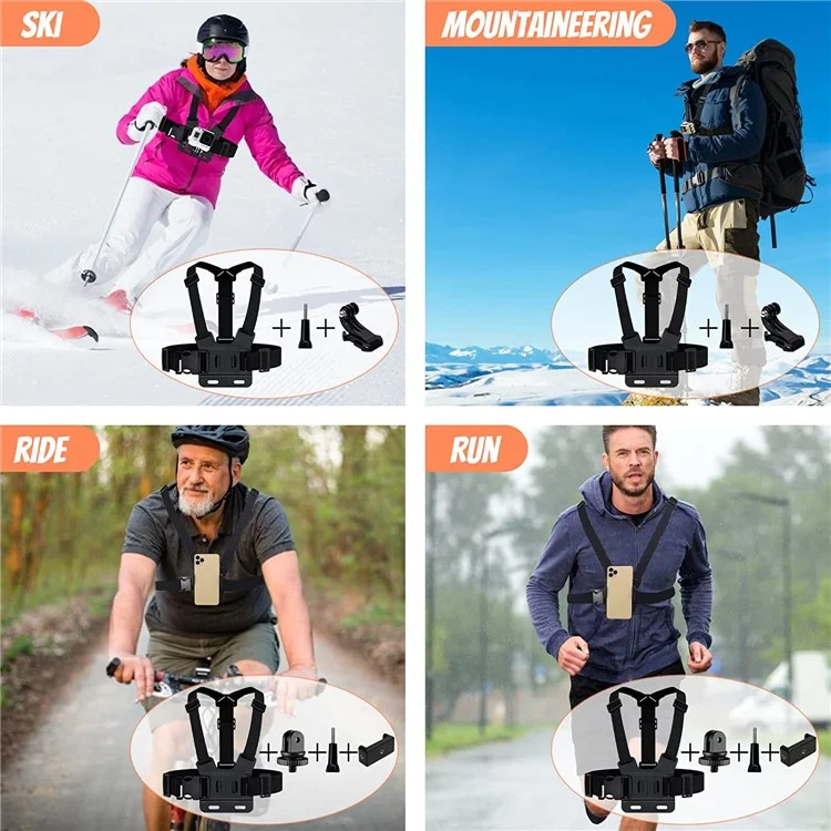 56-in-1 For GoPro Action Camera Accessories Kit Head / Chest Strap Tripod Set