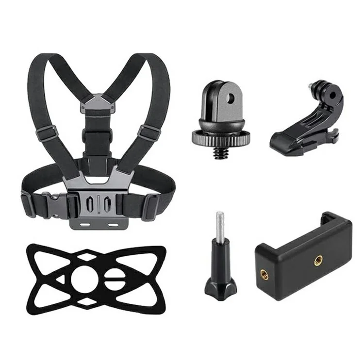 6-in-1 Accessories Kit for GoPro Hero Parts with Chest Strap, Mobile Phone Clip