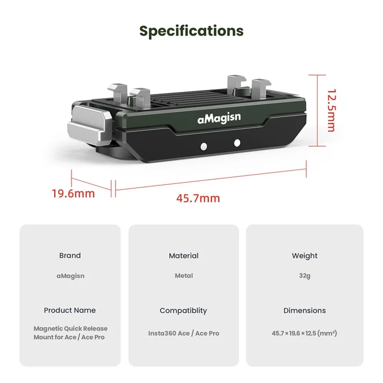 Adaptador de Liberación Rápida Magnética de Amagisn Metal Para Insta360 Ace Pro / Montura de Cámara de Acción de as de Acción