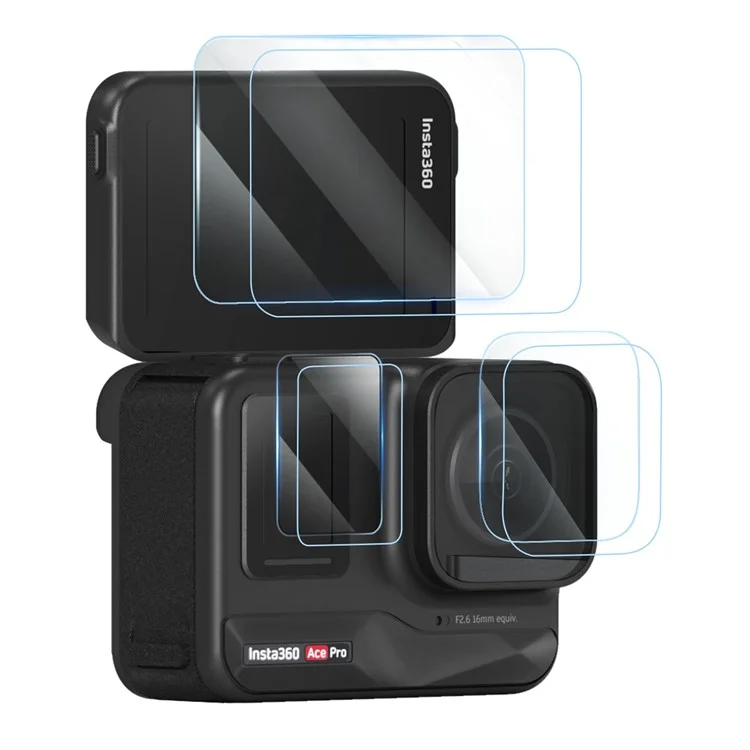 AMAGISN 2 Sets für Insta360 Ace Pro Gehärtetes Glas-Bildschirmschutzfolien-Set - Vorder- / Rückseite / Linsenfilm