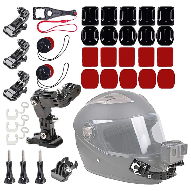 Para GoPro Hero 9 / 10 / 11 / 12 Motorcycle Bicycle Helmet Mount Kit, Conjunto de 34 Peças Compatível com Sjcam, Xiaoyi, DJI