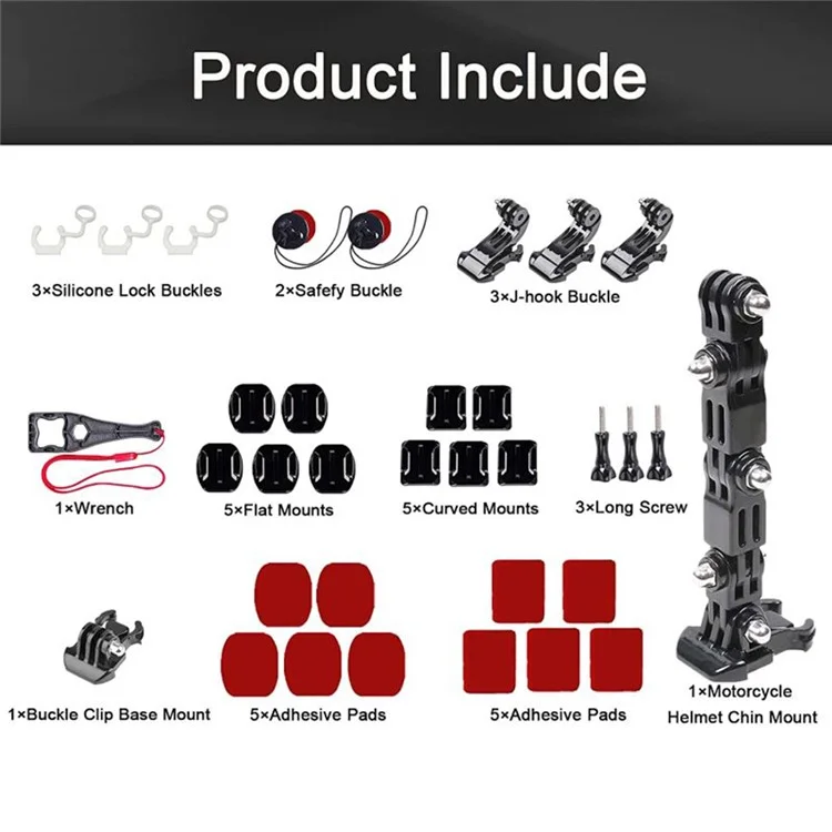 Para GoPro Hero 9 / 10 / 11 / 12 Motorcycle Bicycle Helmet Mount Kit, Conjunto de 34 Peças Compatível com Sjcam, Xiaoyi, DJI