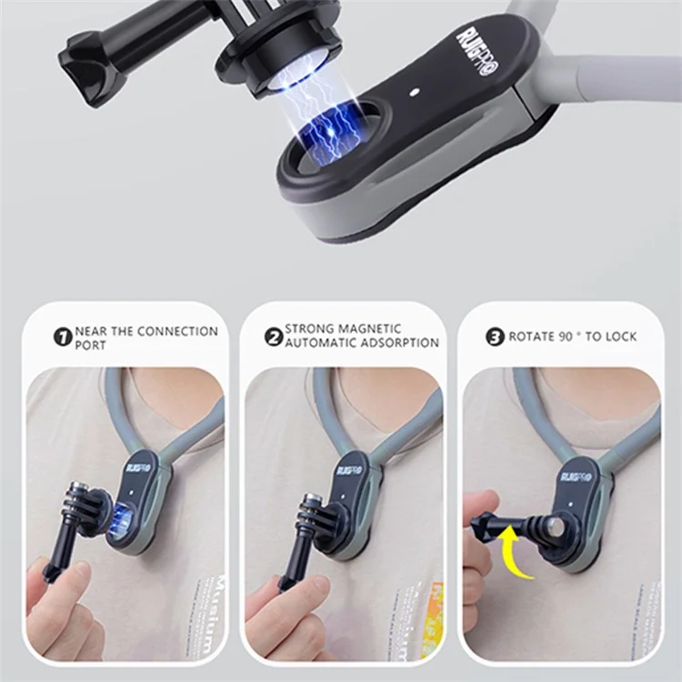 RUIGPRO For GoPro / Insta360 / DJI Action Camera Magnetic Neck Mount Bracket + Anti-shake Rope