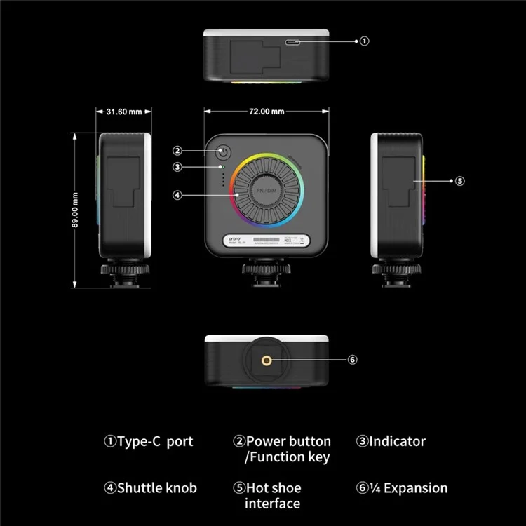 ORDRO SL-50 2700-6500K RGB Видео Свет 360° Полноцветный Портативный Фотографический Осветитель Камеры Заполняющий Свет