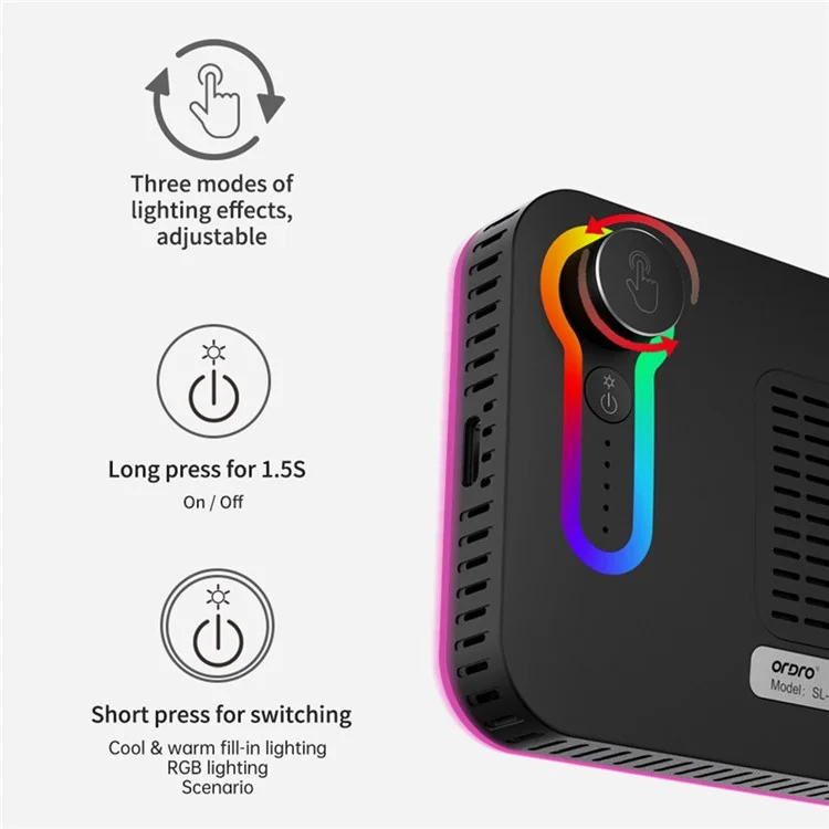ORDRO SL-120 2500K-10000K Ajuste de brillo sin escala, luz de relleno de cámara RGB de color completo