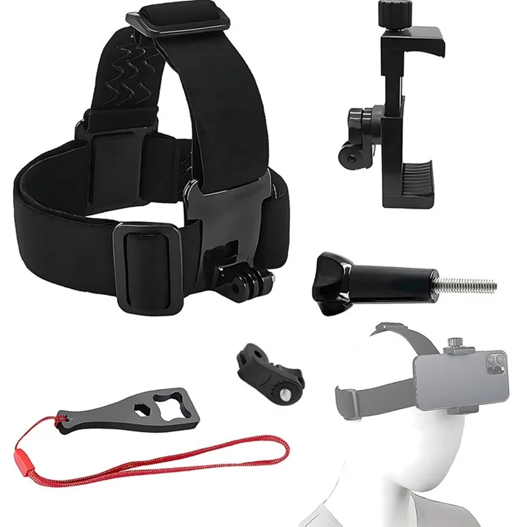 Kit de Accesorios de Cámara de Acción 5 en 1 con Correa para la Cabeza y Clip para Teléfono y Llave Inglesa para GoPro