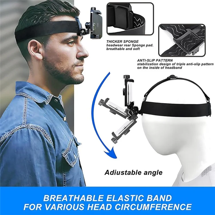 Kit de Accesorios de Cámara de Acción 5 en 1 con Correa para la Cabeza y Clip para Teléfono y Llave Inglesa para GoPro