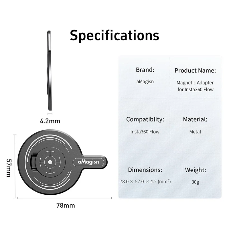 AMAGISN For Insta360 Flow Gimbal Stabilizer Aluminum Alloy Magnetic Adapter