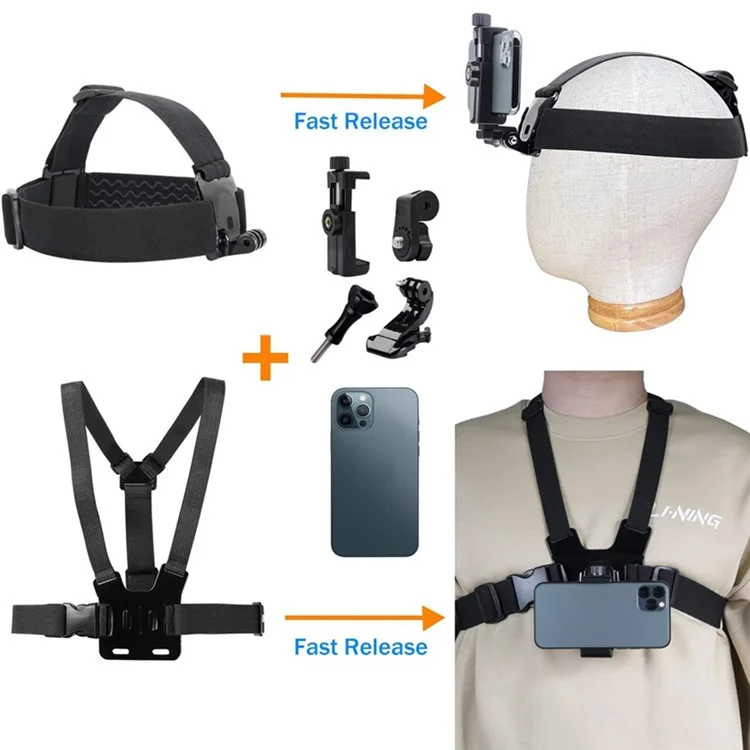 Suporte de Cabeça Universal para Câmera com Peito Montagem de Plástico + Liga + Nylon Clipe de Telefone Titular Suporte