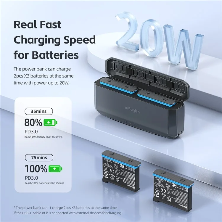 AMAGISN Para Insta360 X3 Caixa de Carregamento de Bateria Portátil Ação Câmera Dual Battery Fast Charging Case