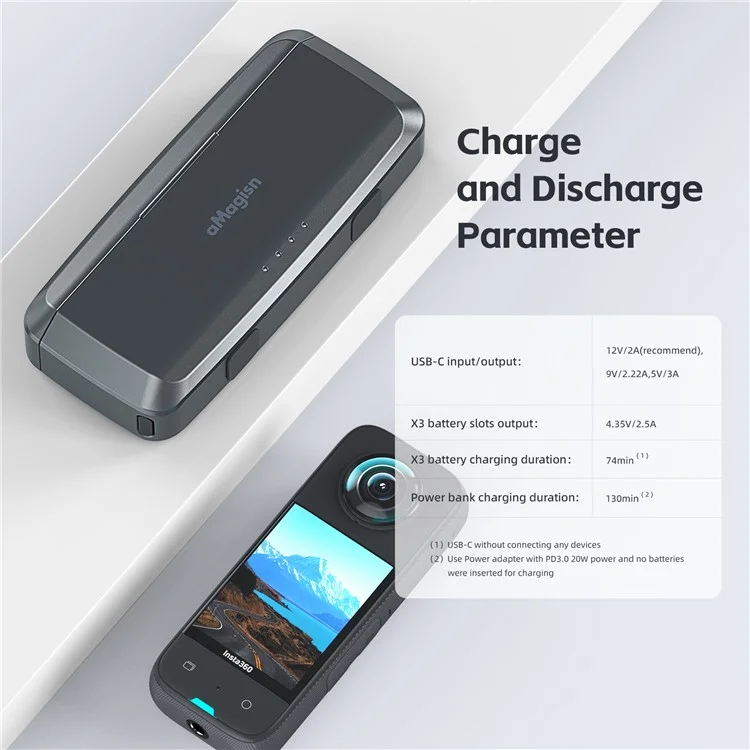 AMAGISN Para Insta360 X3 Caixa de Carregamento de Bateria Portátil Ação Câmera Dual Battery Fast Charging Case