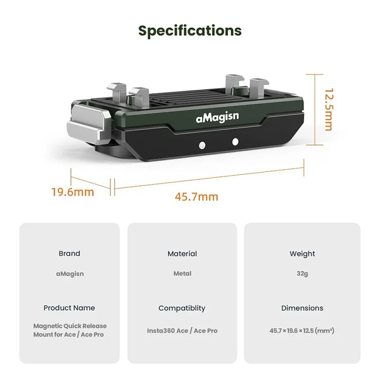 AMAGISN For Insta360 Ace Pro / Ace Action Camera Metal Magnetic Quick Release Adapter with Top Plate