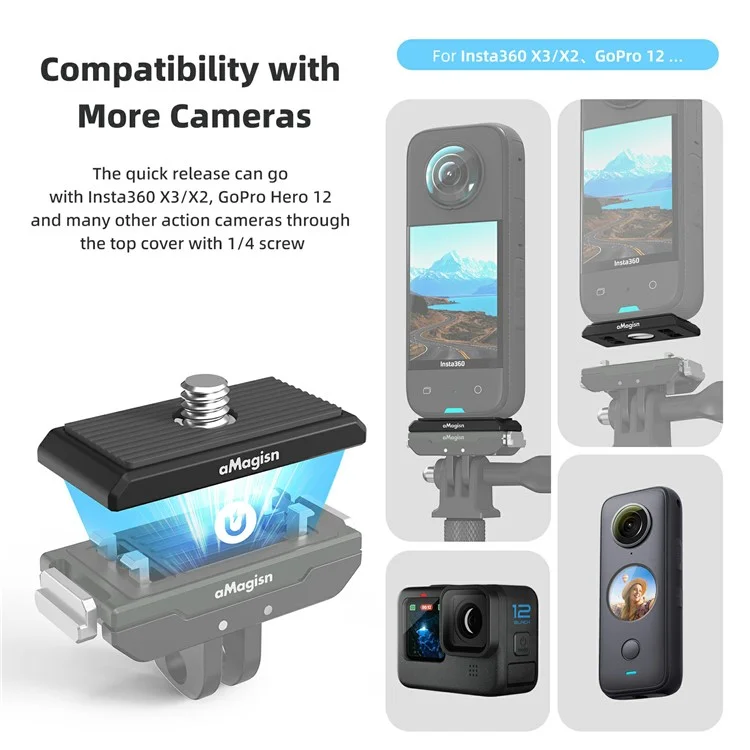 AMAGISN For Insta360 Ace Pro / Ace Action Camera Metal Magnetic Quick Release Adapter with Top Plate