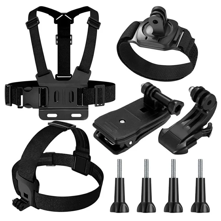 Para GoPro Hero 9 / 8 / 7 / 6 / 5 Kit de acessórios para câmara desportiva 9 em 1 com suporte para o peito, suporte para a cabeça e gancho em J