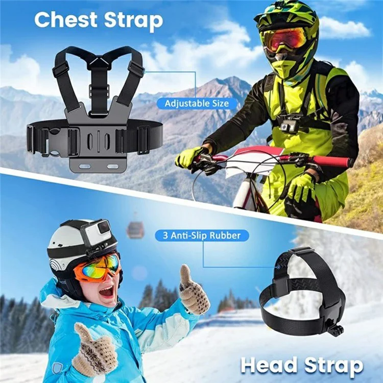 Para GoPro Hero 9 / 8 / 7 / 6 / 5 Kit de acessórios para câmara desportiva 9 em 1 com suporte para o peito, suporte para a cabeça e gancho em J
