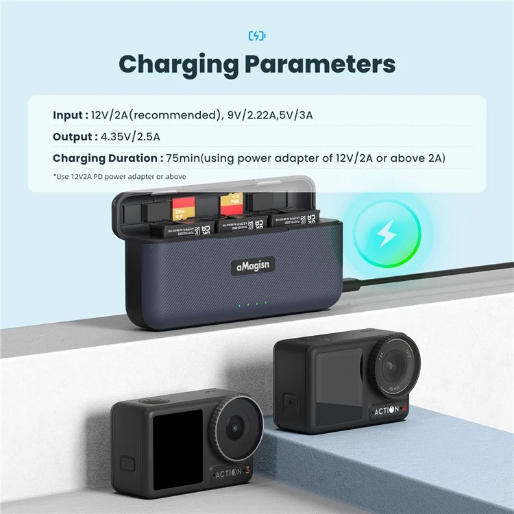 AMAGISN For DJI Osmo Action 4 / 3 Battery Charger Box Action Camera Battery Fast Charging Case (without Batteries)