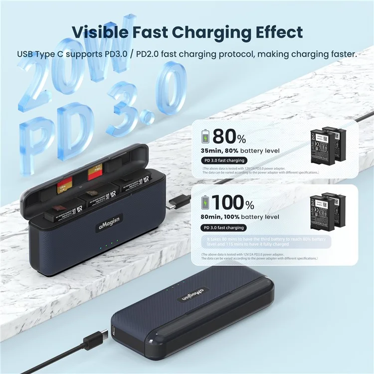 AMAGISN For DJI Osmo Action 4 / 3 Battery Charger Box Action Camera Battery Fast Charging Case (without Batteries)