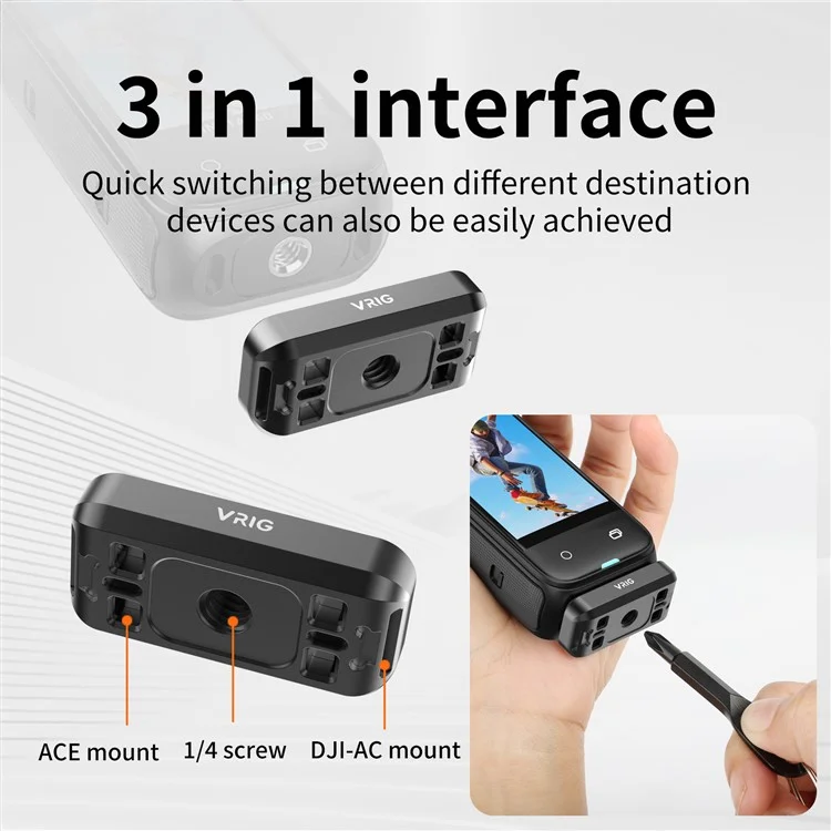 VRIG Pour Adaptateur de Base en Métal Insta360 X4 Camera Connecteur avec ACE+1 / 4 Inch+Pour Interfaces DJI-AC 3-In-1
