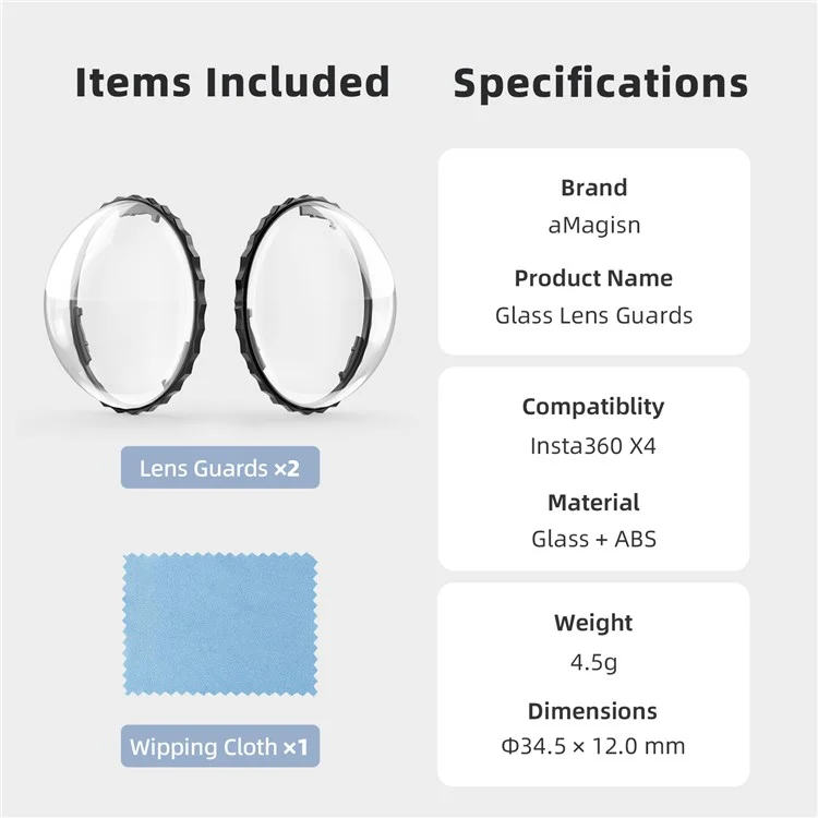 AMAGISN 2PCS Glass Lens Guards für Insta360 X4 Kamera Linsenschutz Actionkamera Zubehör