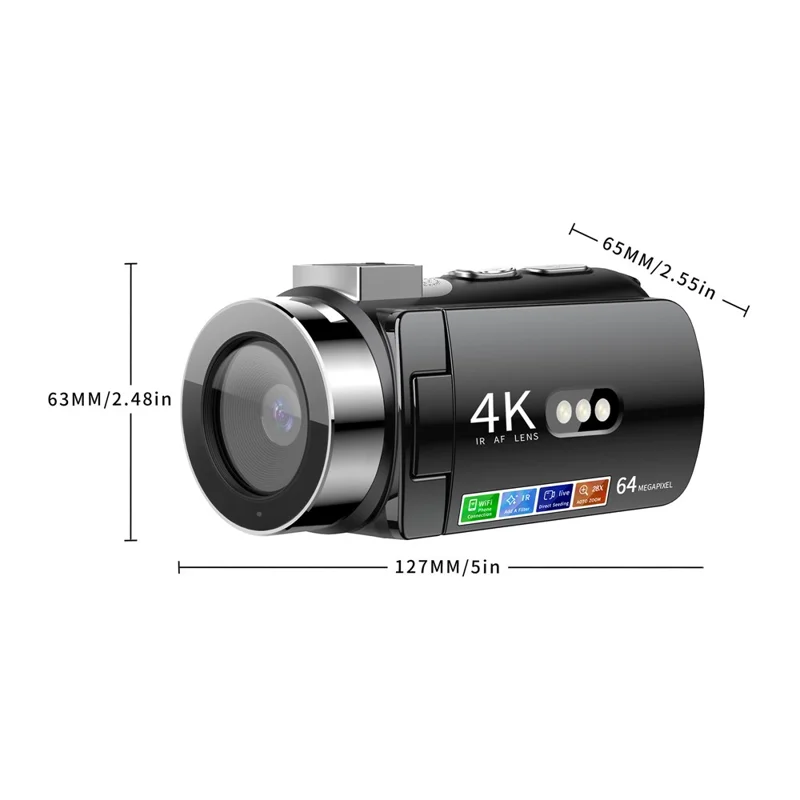 D9 Wi-Fi Digital Camera 8G Night Vision Wireless Noise Reduction 4K Resolution 64MP Max - Black