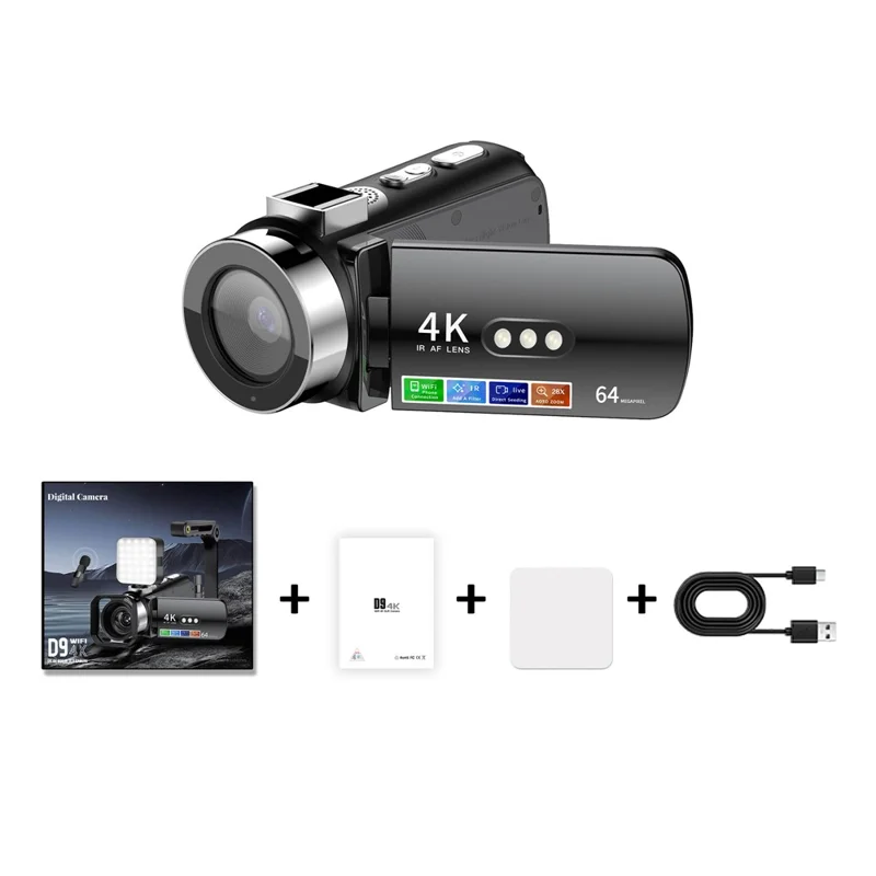 D9 Wi-Fi Digital Camera 8G Night Vision Wireless Noise Reduction 4K Resolution 64MP Max - Black