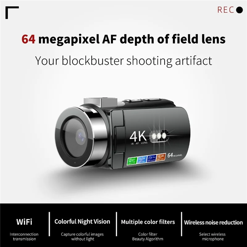 D9 Wi-Fi Digital Camera 8G Night Vision Wireless Noise Reduction 4K Resolution 64MP Max - Black