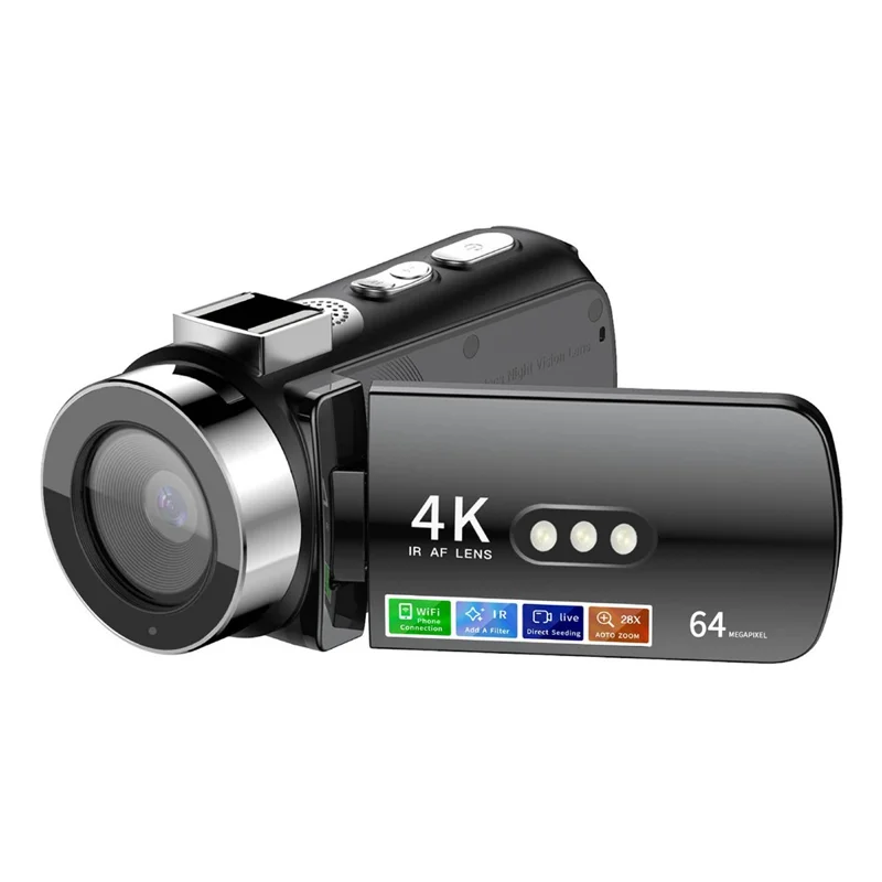 D9 WiFi Digital Camcorder 3 Inch IPS Screen Night Vision 4K Vlog Camera with 128GB Memory Card - Black