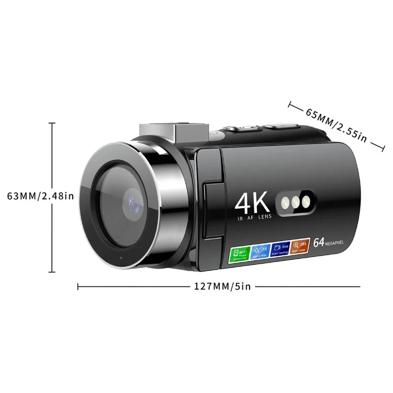 D9 WiFi Digital Camcorder 3 Inch IPS Screen Night Vision 4K Vlog Camera with 128GB Memory Card - Black