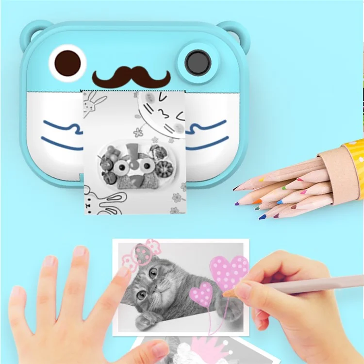 C3 Kids Cine Cartoon Instant Print Camera da 2,4 Pollici IPS HD Schermo Per la Videocamera Giocattolo - Blu