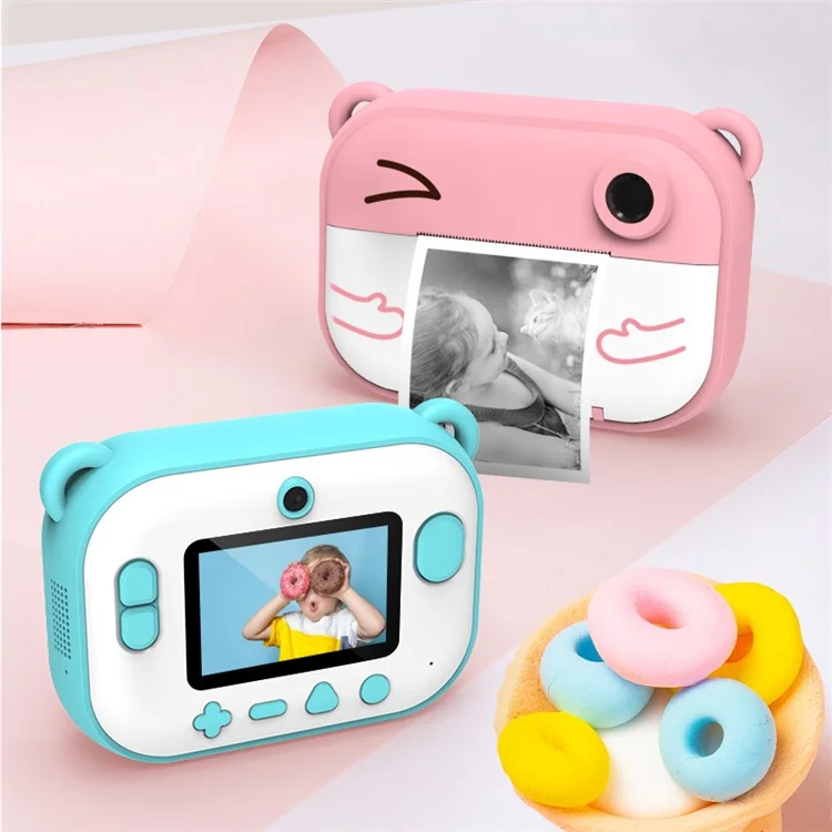 C3 Kids Cine Cartoon Instant Print Camera da 2,4 Pollici IPS HD Schermo Per la Videocamera Giocattolo - Blu