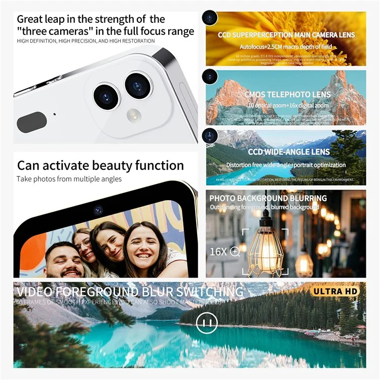 D6 3 Lens CCD Camera 4K Digital Camcorder Touchscreen Card Camera with 128GB Memory Card - Gold