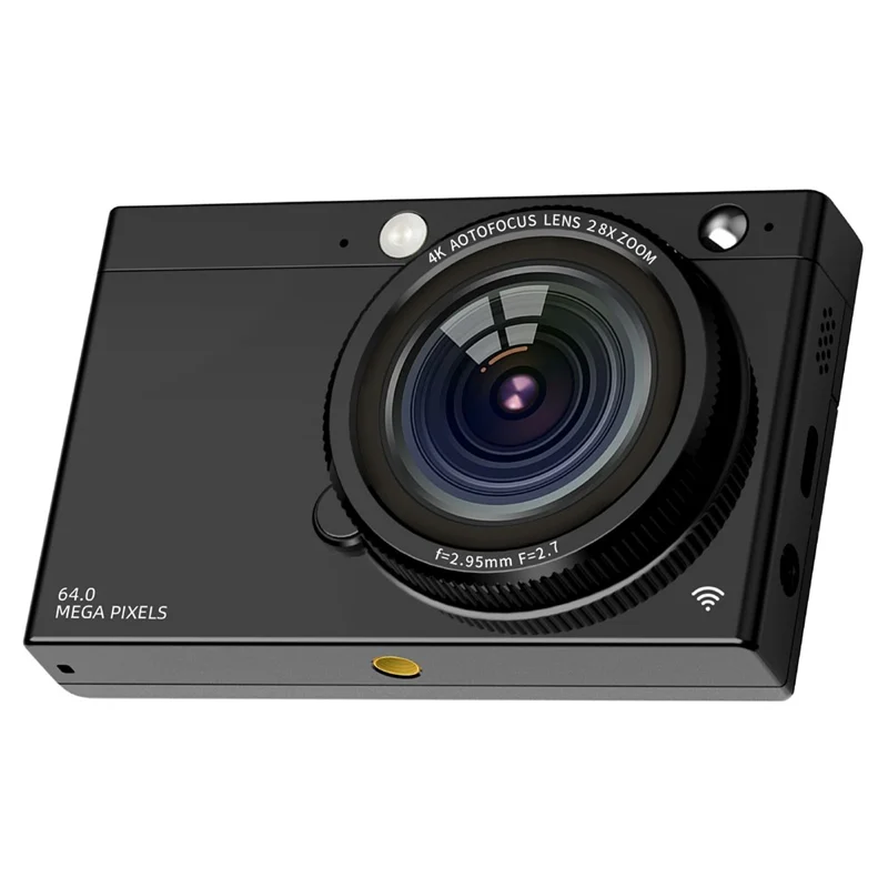 D7 Student Digital Camera 64MP HD CCD WiFi 4K Video Recorder Card Camera with 128GB Memory Card - Black
