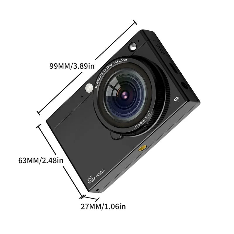 D7 Student Digital Camera 64MP HD CCD WiFi 4K Video Recorder Card Camera with 128GB Memory Card - Black