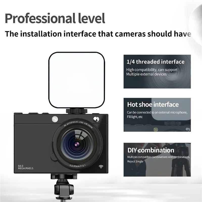 D7 Student Digital Camera 64MP HD CCD WiFi 4K Video Recorder Card Camera with 128GB Memory Card - Black