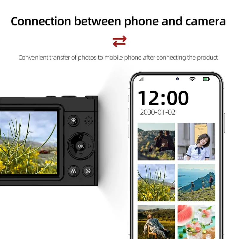 D7 Student Digital Camera 64MP HD CCD WiFi 4K Video Recorder Card Camera with 128GB Memory Card - Black