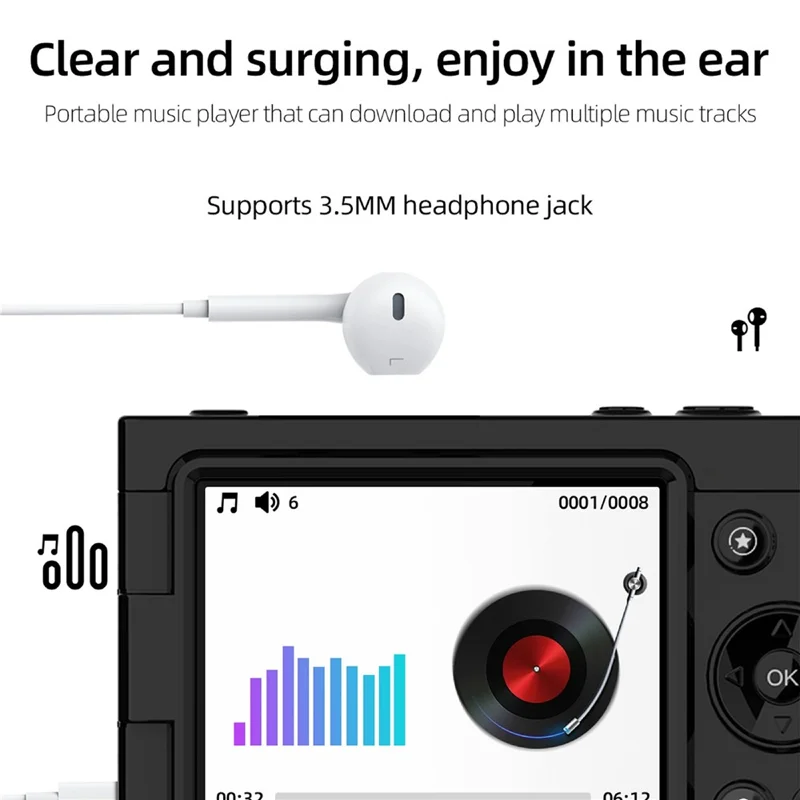 D7 Student Digital Camera 64MP HD CCD WiFi 4K Video Recorder Card Camera with 128GB Memory Card - Black