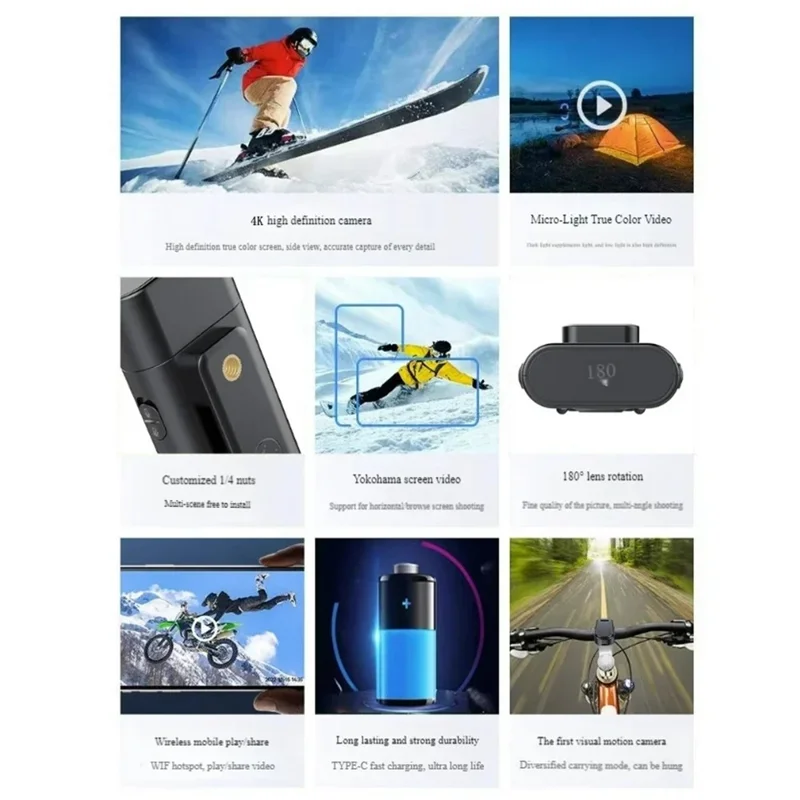 LK2313 Outdoor Sports Radsport WiFi-Kamera mit 180 Grad drehbarem Objektiv, IP65 wasserdicht, HD-Actionkamera mit Rückclip - Schwarz