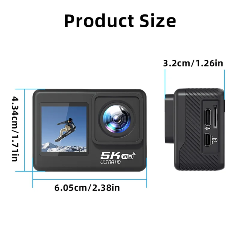 F303AATR 5K Ultra HD Dual Screen Sports Camera EIS Mini Dash Cam with Waterproof Case