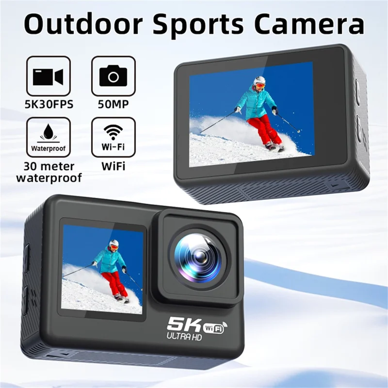 F303AATR 5K Ultra HD Dual Screen Sports Camera EIS Mini Dash Cam with Waterproof Case