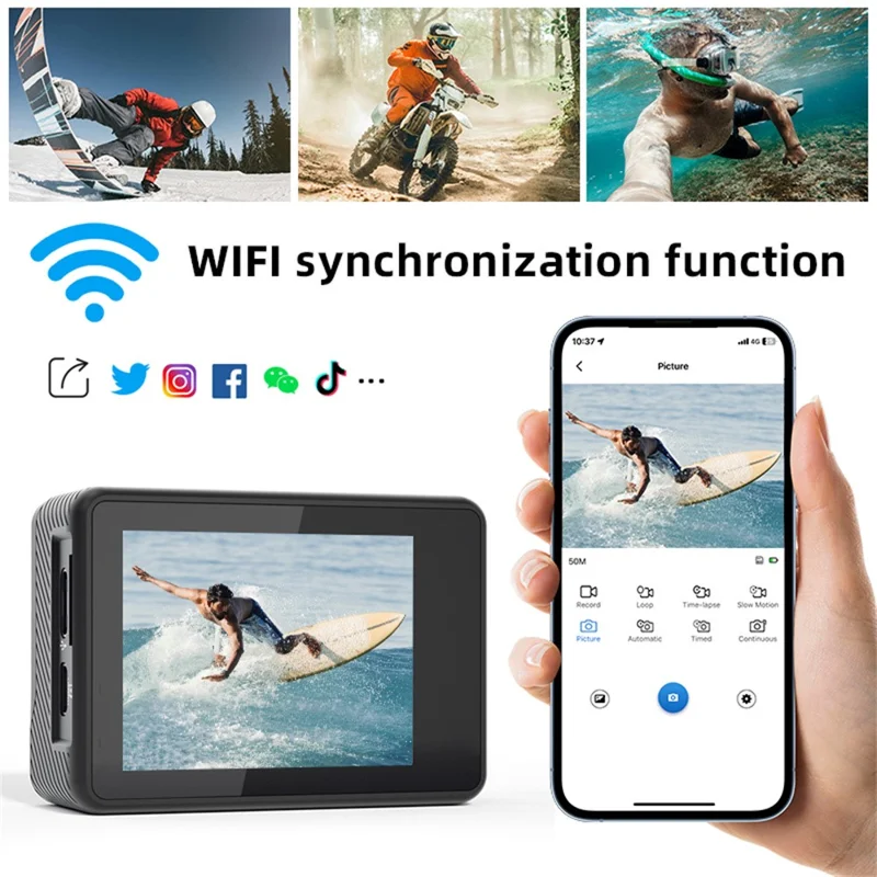 F303AATR 5K Ultra HD Dual Screen Sports Camera EIS Mini Dash Cam with Waterproof Case