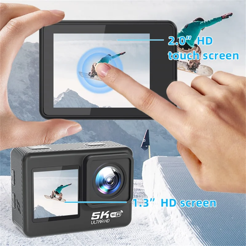 F303AATR 5K Ultra HD Dual Screen Sports Camera EIS Mini Dash Cam with Waterproof Case