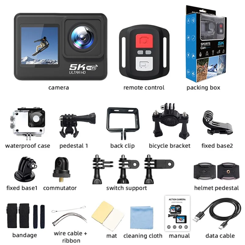 F303AATR 5K Ultra HD Dual Screen Sports Camera EIS Mini Dash Cam with Waterproof Case + 32GB Card