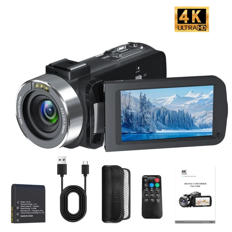 Handhållen DV 4K Ultra 80 MP digital kamera med 32 GB TF-kort / 2 batterier för utomhusresor 18X digital zoom 3,0 tum IPS-skärm camcorder