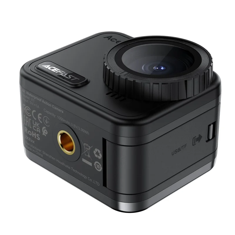 كاميرا ACEFAST X1 الإجرائية بدقة 4K مع استقرار EIS وشاشة LCD مقاس 2.1 بوصة ومقاومة للماء IPX8 وكاميرا عرض واسع