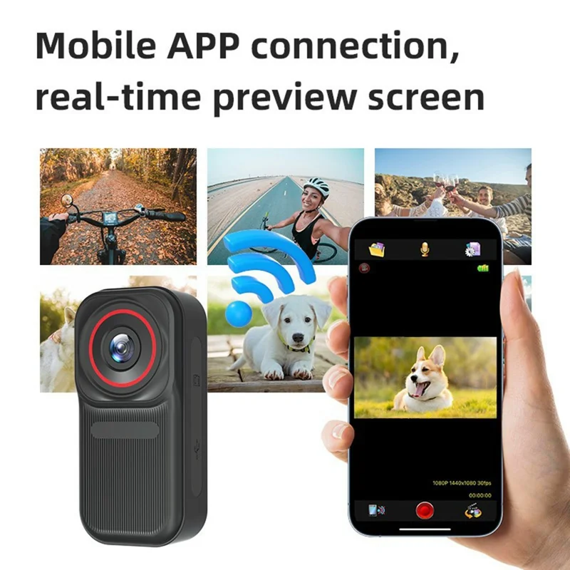 FF006 1,47-Zoll-HD-Bildschirm-Daumenkamera mit magnetischer Ladetasche, First-Person-View-Vlogging-Minikamera - Schwarz