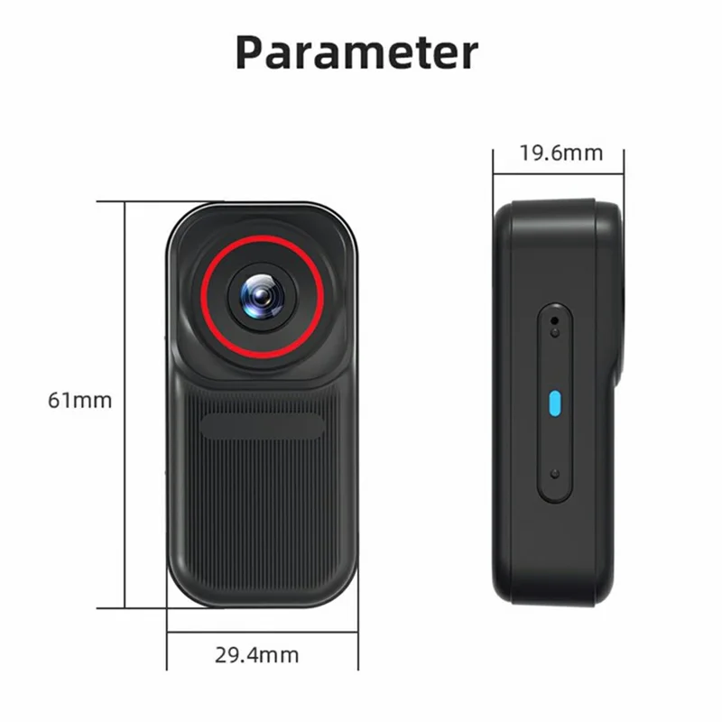 FF006 1,47-Zoll-HD-Bildschirm-Daumenkamera mit magnetischer Ladetasche, First-Person-View-Vlogging-Minikamera - Schwarz