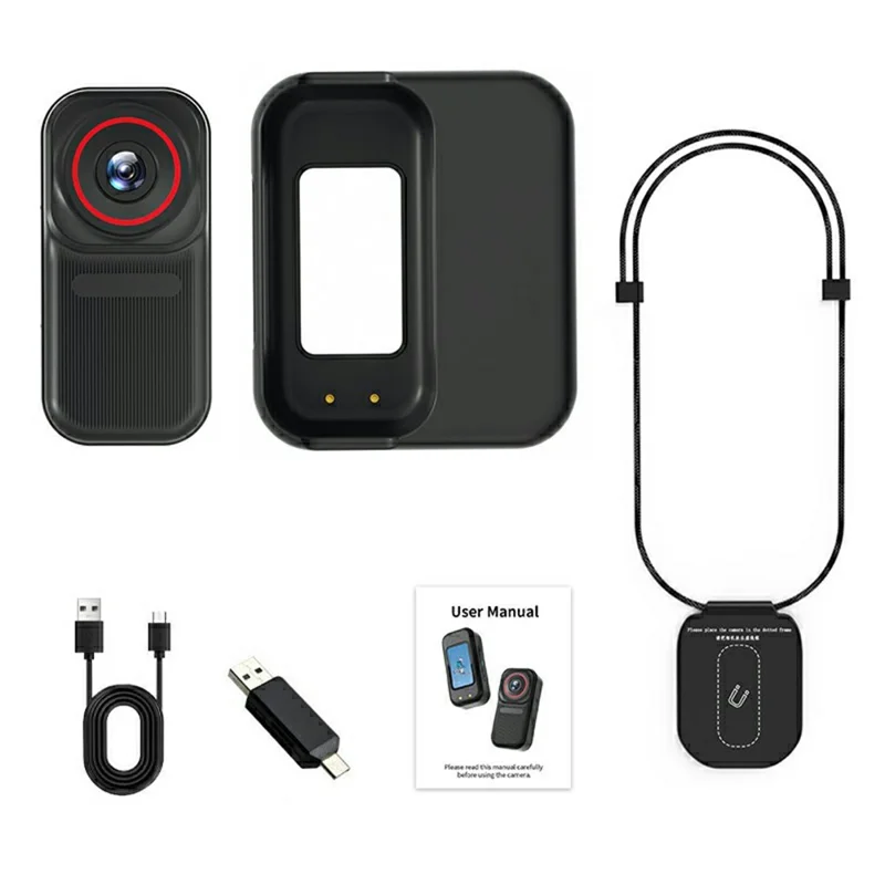 FF006 1,47-Zoll-HD-Bildschirm-Daumenkamera mit magnetischer Ladetasche, First-Person-View-Vlogging-Minikamera - Schwarz