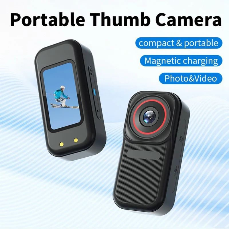 FF006 1,47-Zoll-HD-Bildschirm-Daumenkamera mit magnetischer Ladetasche, First-Person-View-Vlogging-Minikamera - Schwarz