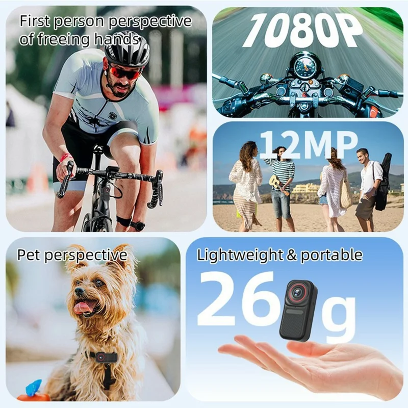 FF006 1,47-Zoll-HD-Bildschirm-Daumenkamera mit magnetischer Ladetasche, First-Person-View-Vlogging-Minikamera - Schwarz