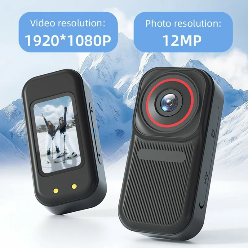 FF006 1,47-Zoll-HD-Bildschirm-Daumenkamera mit magnetischer Ladetasche, First-Person-View-Vlogging-Minikamera - Schwarz